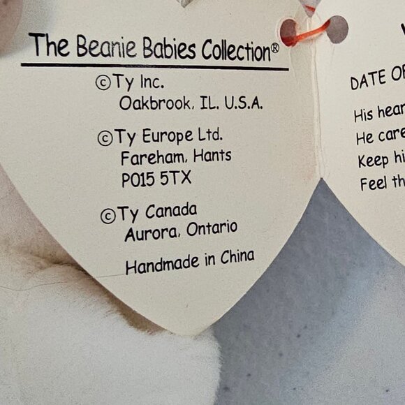 VTG 1993 TY Beanie Babies Collection "Valentino" White Teddy Bear Collectible - Picture 5 of 15